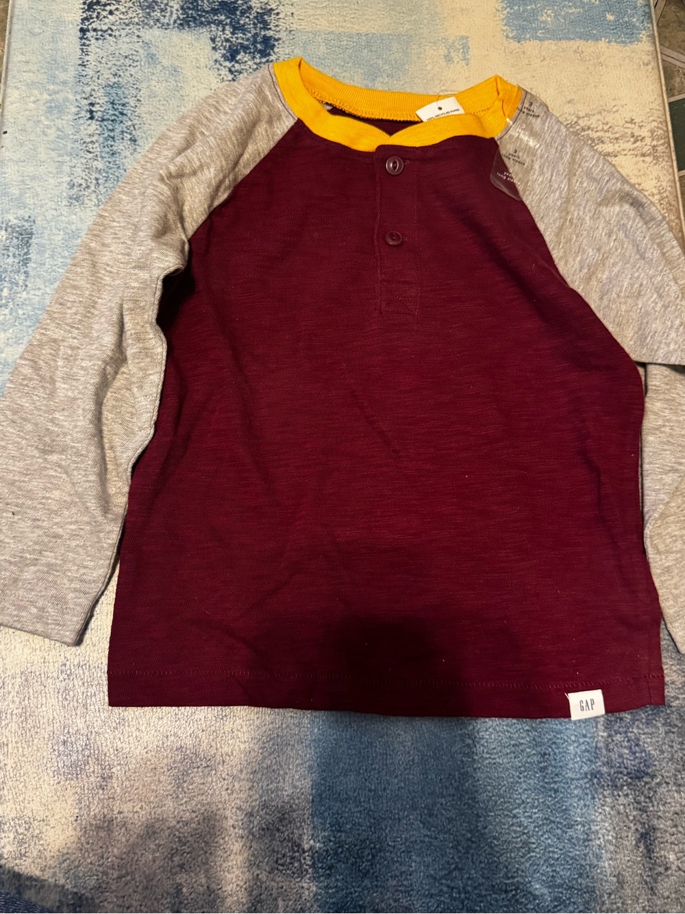 GAP Kids Long-Sleeve Raglan Henley Shirt - Burgundy, Gray & Mustard